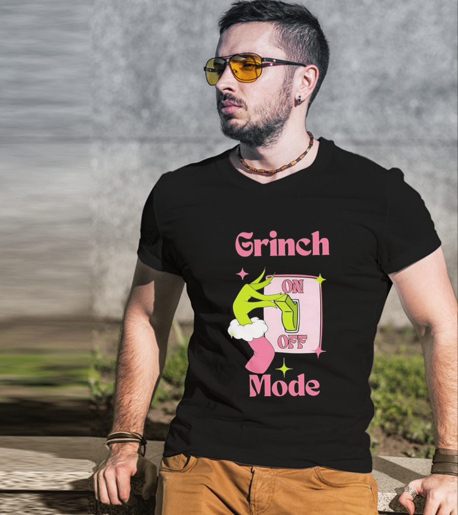 Grinch Mode On Off Merry Christmas Pink Girl T-Shirt