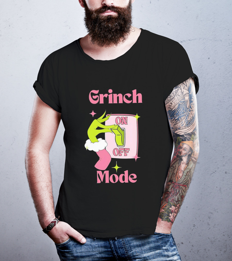 Grinch Mode On Off Merry Christmas Pink Girl T-Shirt