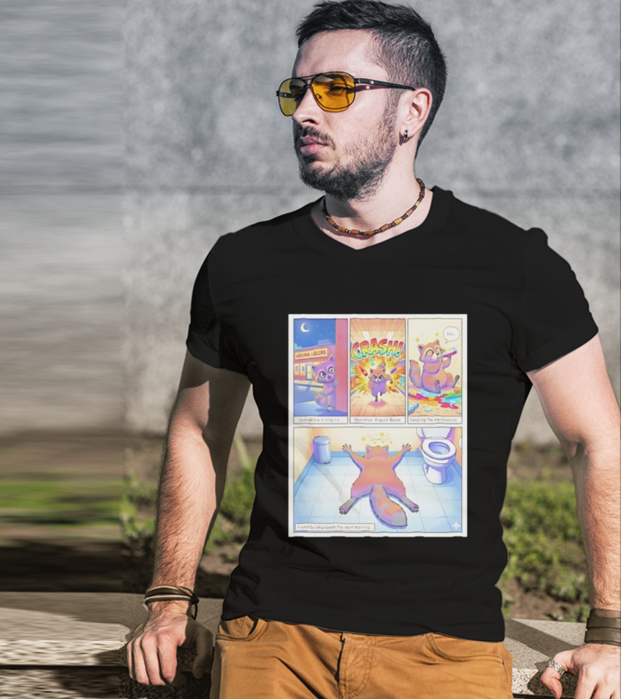 Drunk Raccoon Virginia Liquors Crash Operation Acquire Booze Sampling Merchandise T-Shirt