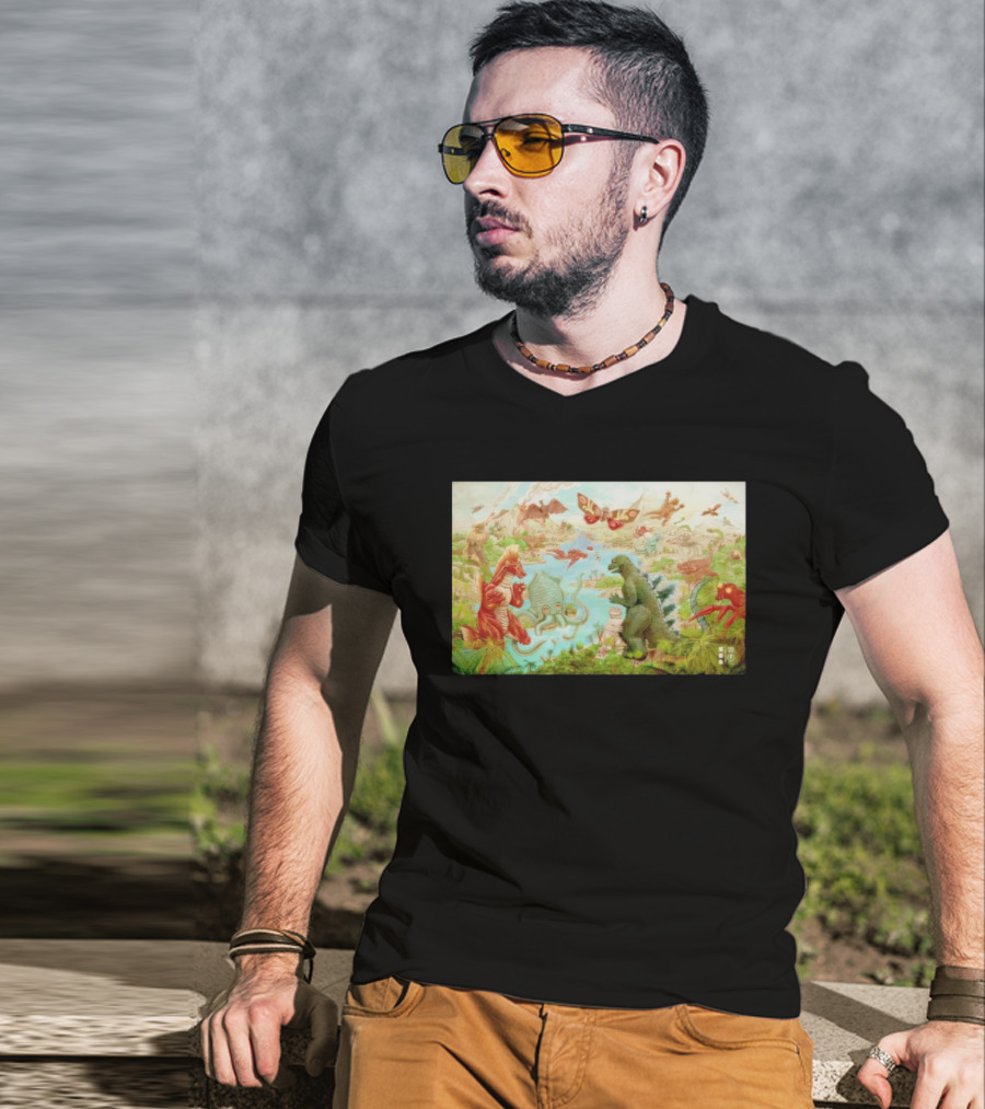 Godzilla Monster Island Showdown With Iconic Kaiju In Vintage Style T-Shirt