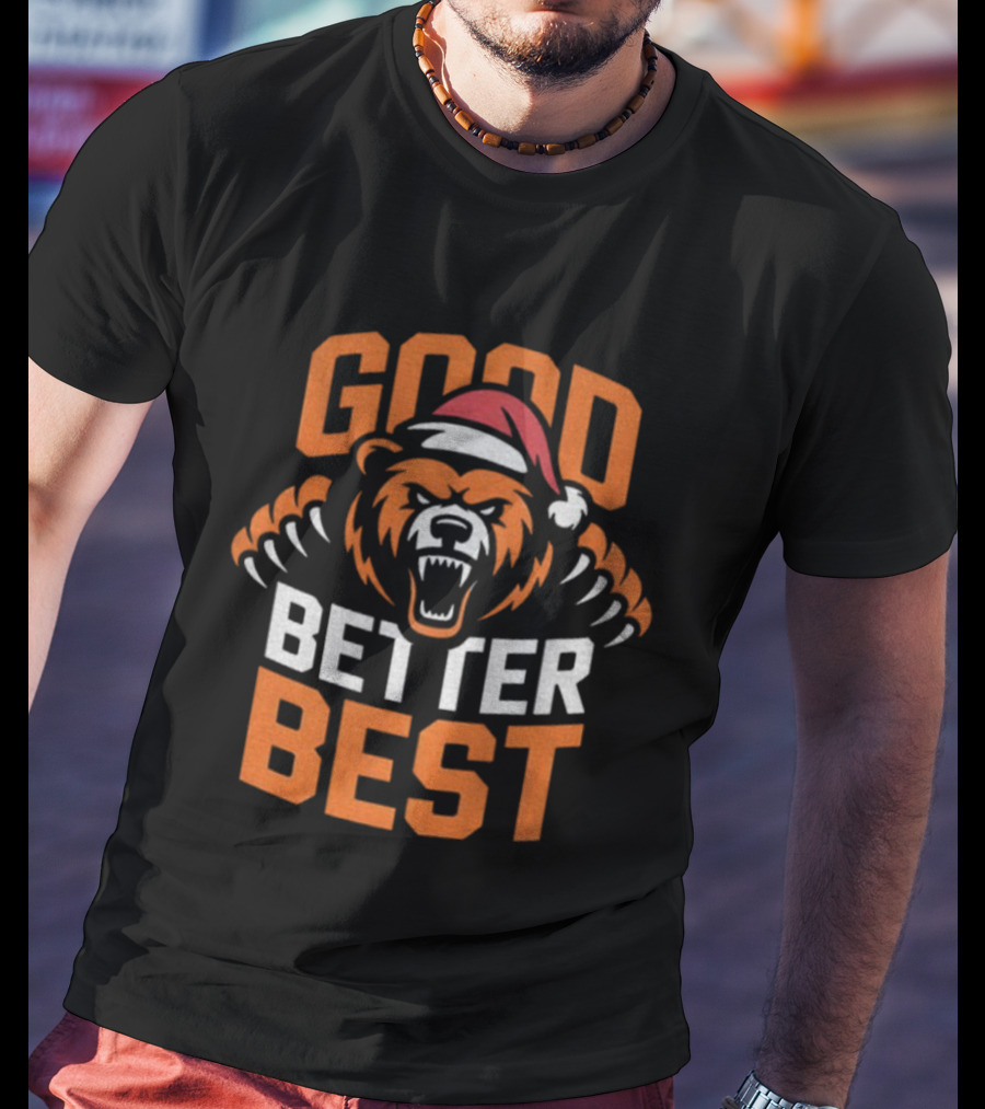 Good Better Best Chicago Bear Mascot Santa Hat Christmas Vintage T-Shirt