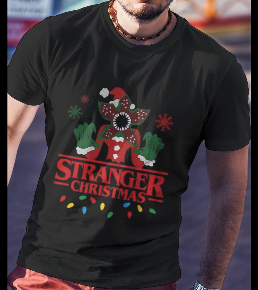 Stranger Christmas Grinch Demogorgon Santa Claus Crossover Holiday Theme T-Shirt