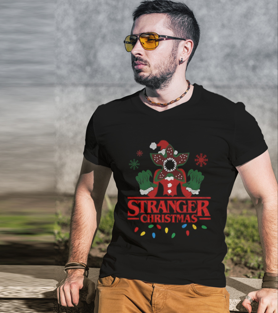 Stranger Christmas Grinch Demogorgon Santa Claus Crossover Holiday Theme T-Shirt