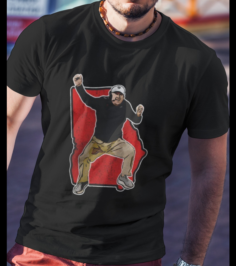 Kirby Smart Georgia Bulldogs Coach Celebrating Red State Outline T-Shirt