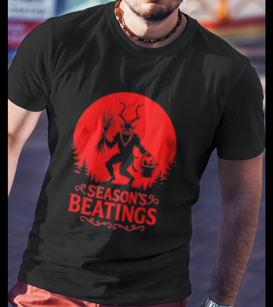 Krampus Season’s Beatings Gothic Christmas Horror T-Shirt