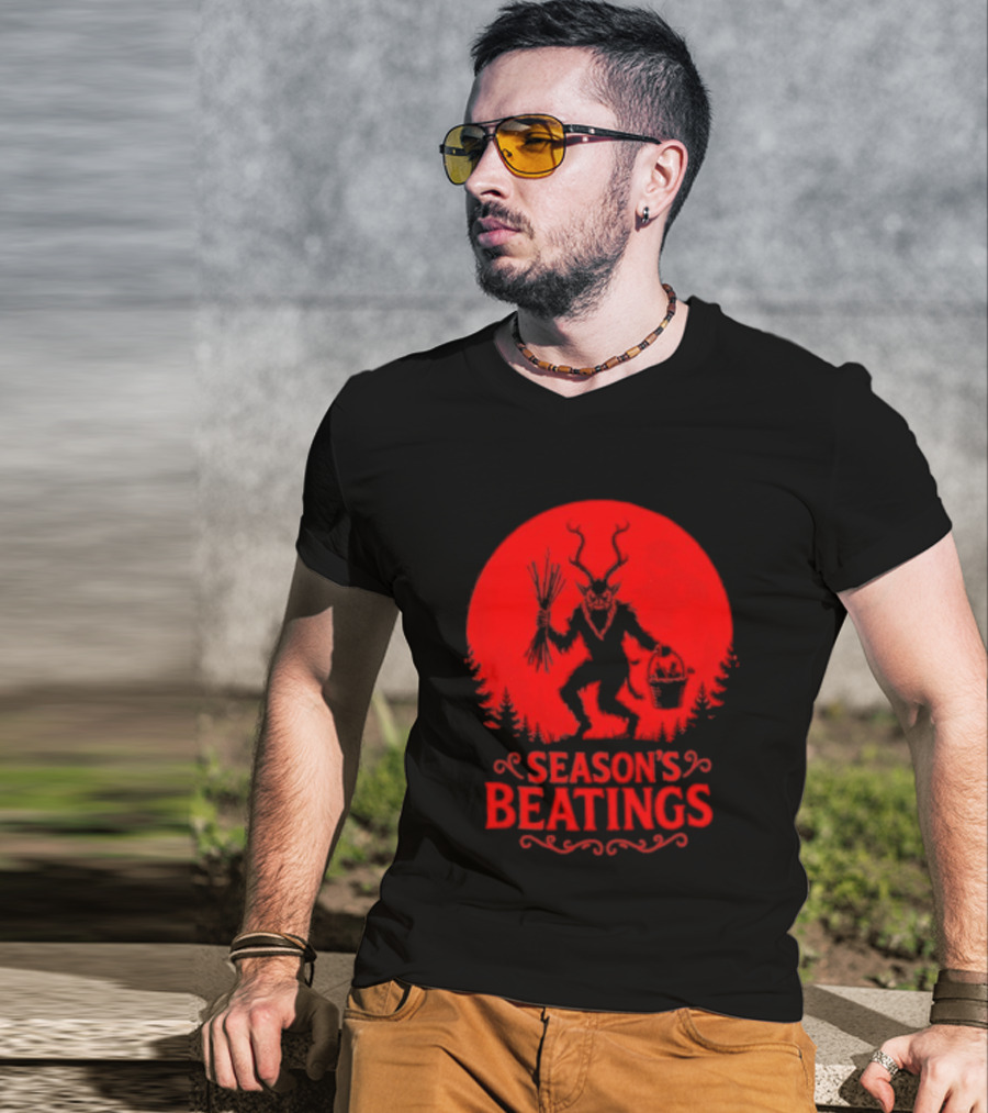 Krampus Season’s Beatings Gothic Christmas Horror T-Shirt
