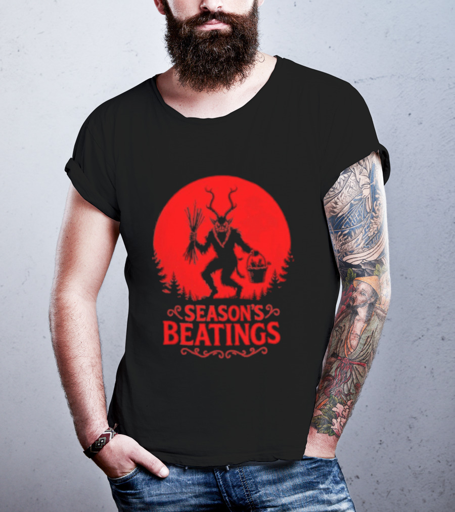 Krampus Season’s Beatings Gothic Christmas Horror T-Shirt