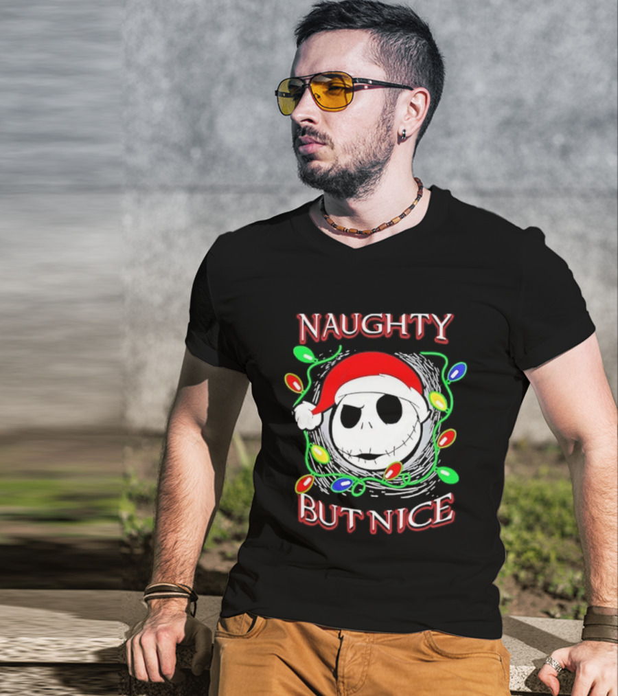 Naughty But Nice Jack Skellington The Nightmare Before Christmas Holiday Lights T-Shirt