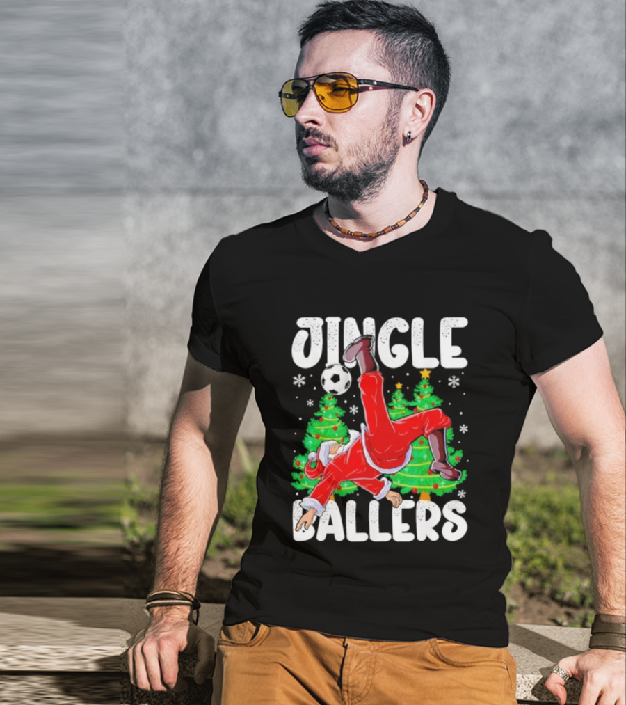 Jingle Ballers Santa Football Christmas Soccer Tree T-Shirt