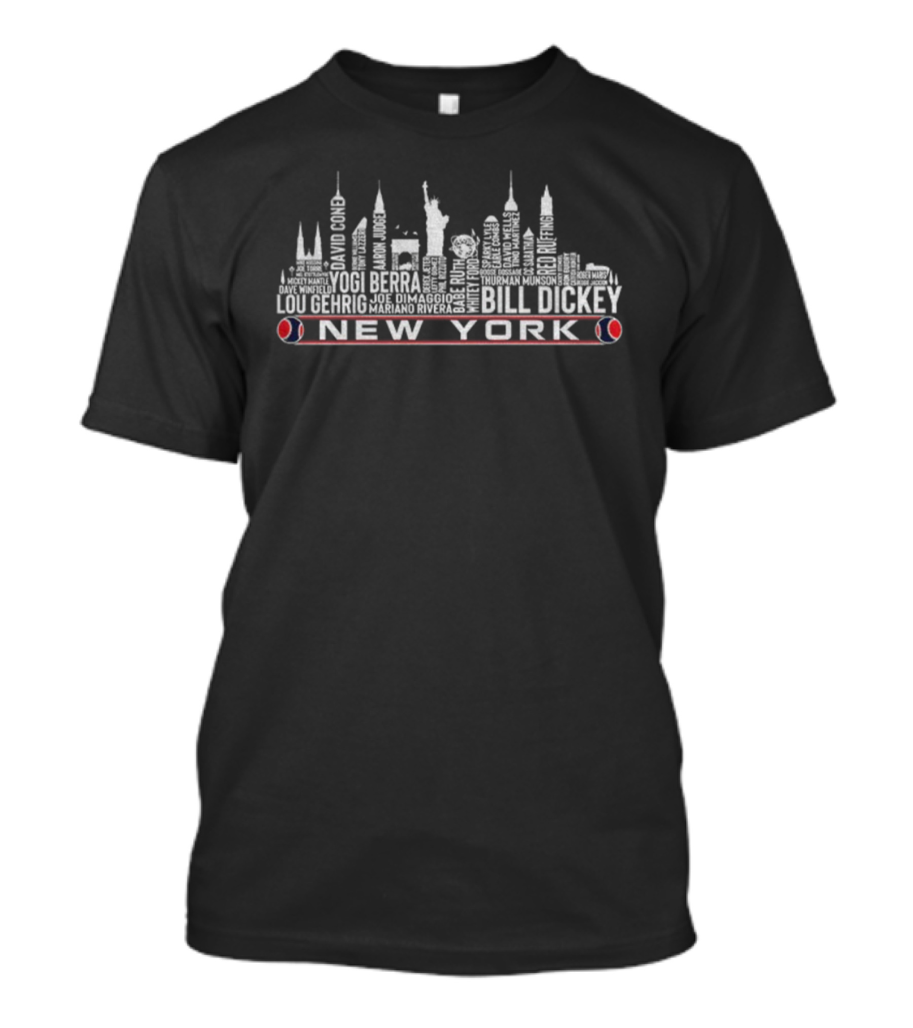 New York Baseball Legends Skyline Tribute With Ruth Gehrig Mantle Dickey T-Shirt