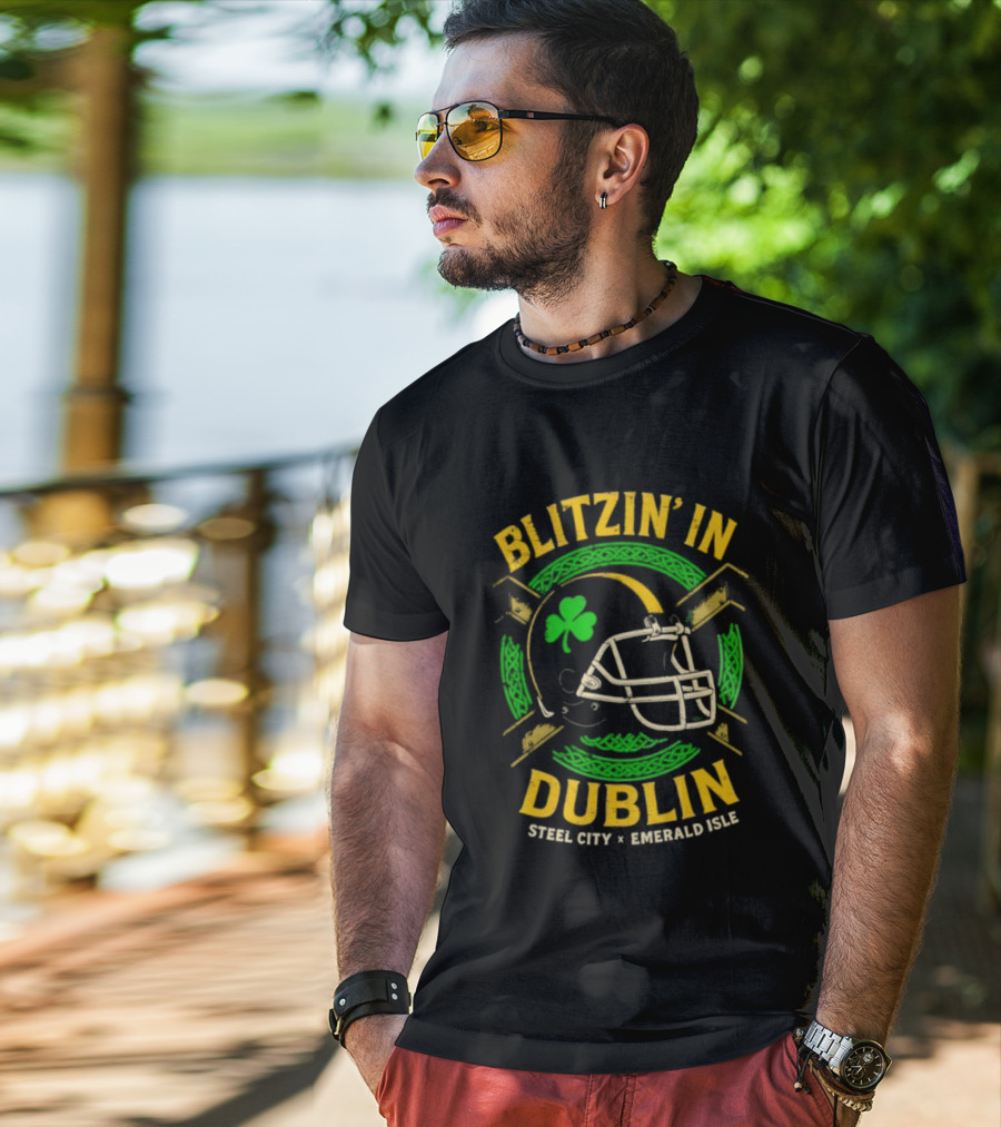 Blitzin’ In Dublin Steel City Emerald Isle Helmet Shamrock T-Shirt