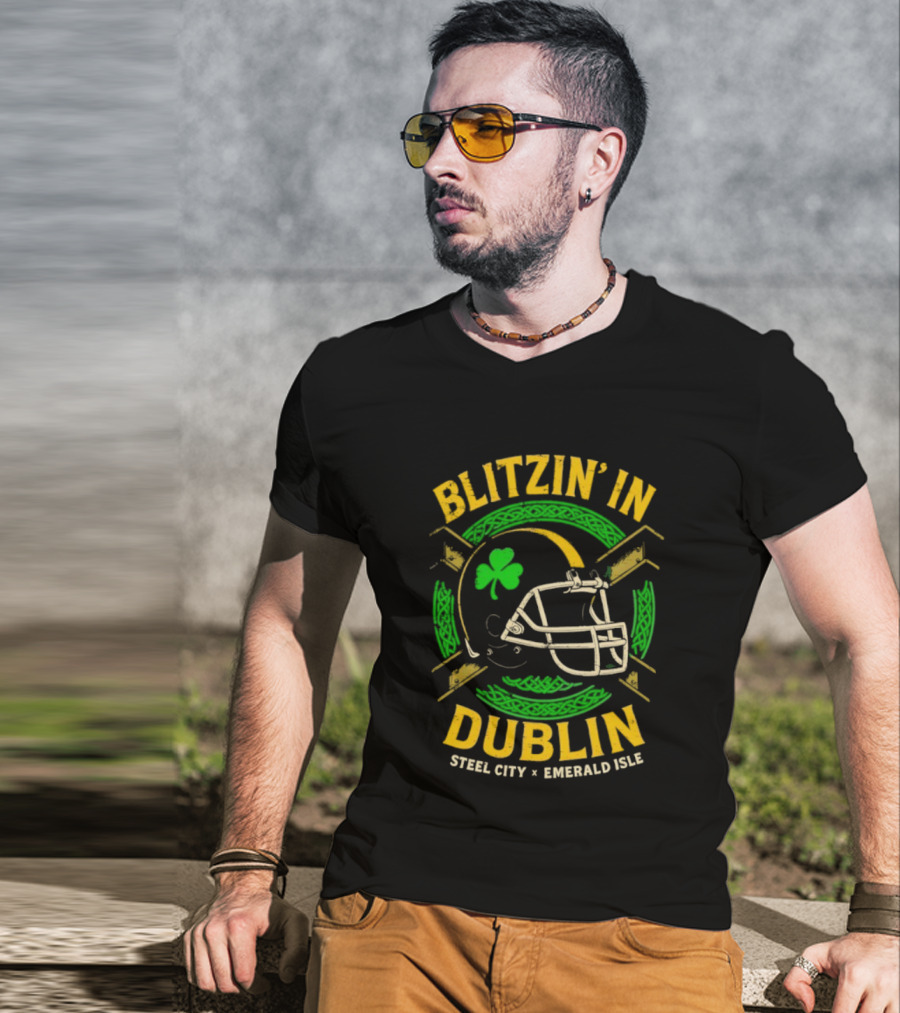 Blitzin’ In Dublin Steel City Emerald Isle Helmet Shamrock T-Shirt
