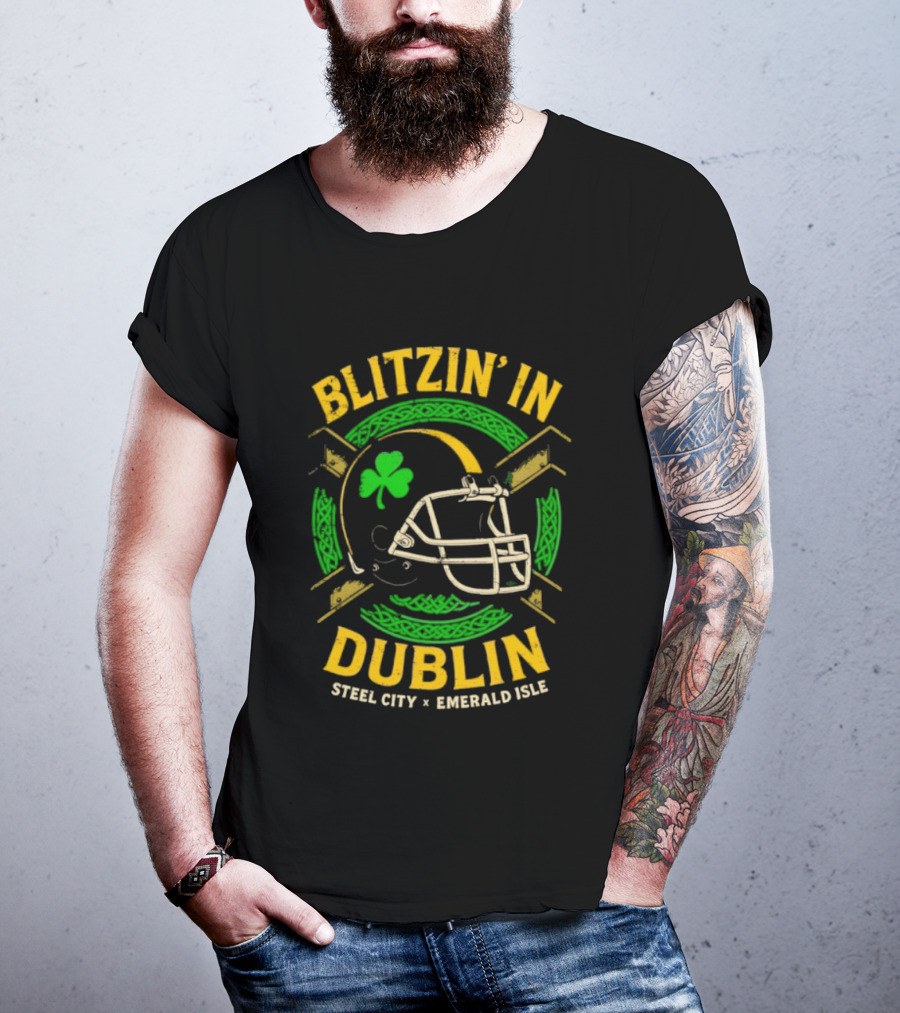 Blitzin’ In Dublin Steel City Emerald Isle Helmet Shamrock T-Shirt