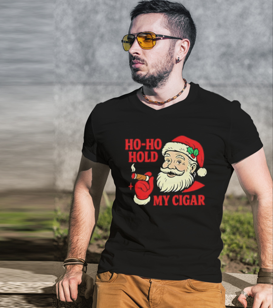 Santa Ho Ho Hold My Cigar Christmas T-Shirt