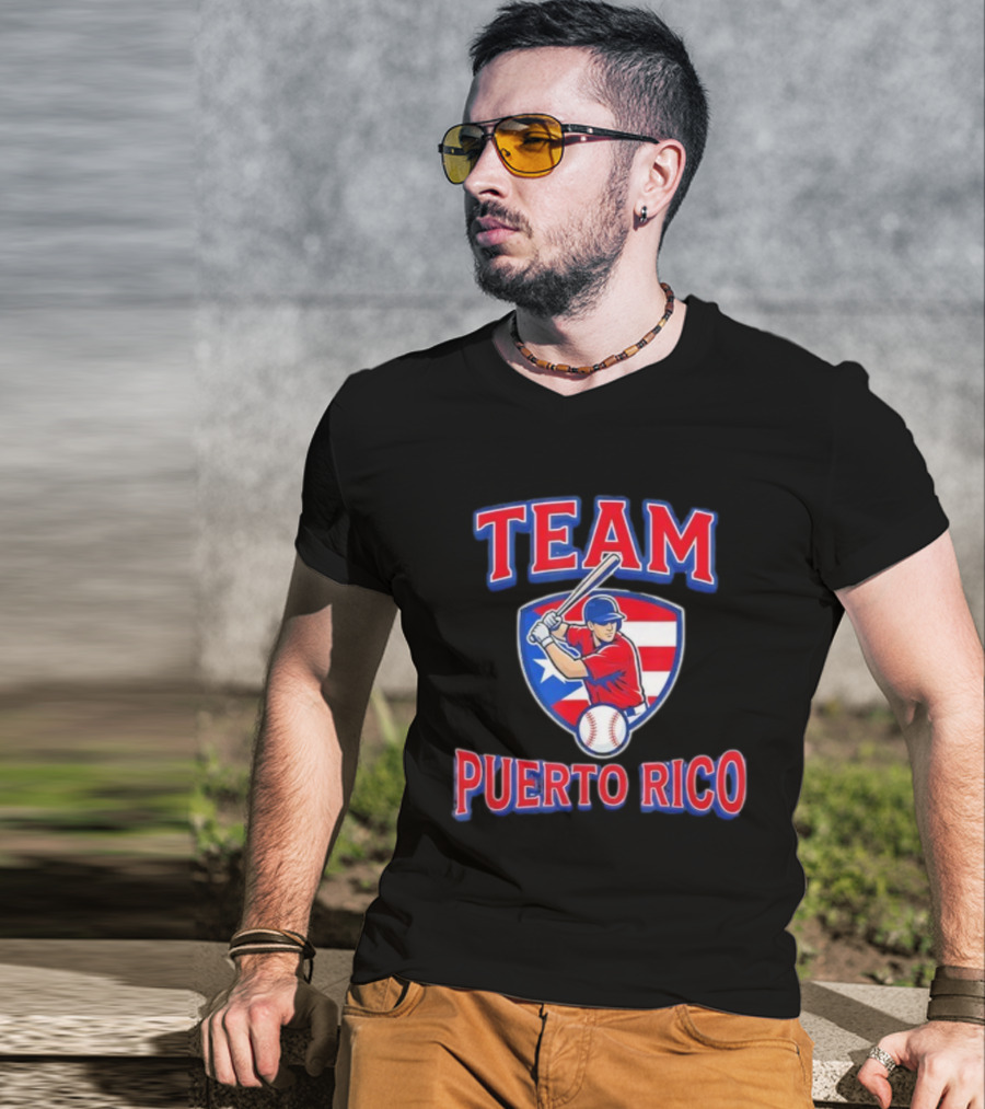 Team Puerto Rico Baseball Flag Player Patriotic USA T-Shirt