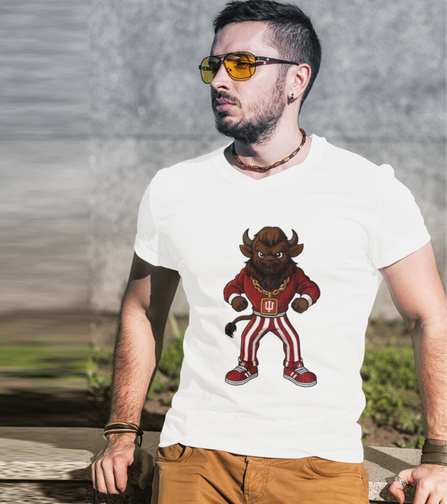 Indiana Hoosiers Buffalo Mascot Striped Pants Red Outfit T-Shirt