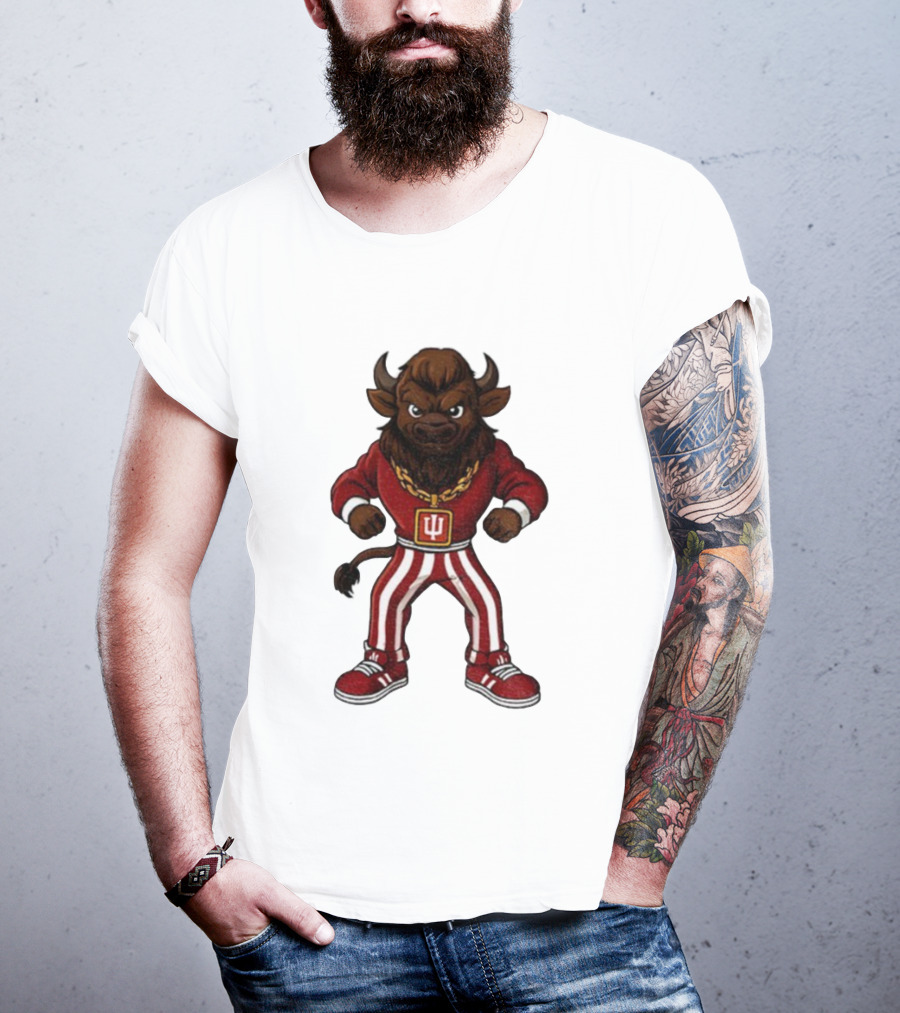 Indiana Hoosiers Buffalo Mascot Striped Pants Red Outfit T-Shirt