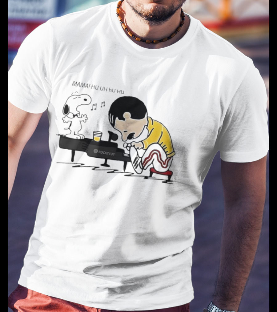 Snoopy Freddie Mercury Piano Performance Parody Peanuts Crossover T-Shirt