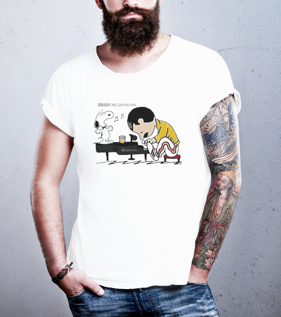 Snoopy Freddie Mercury Piano Performance Parody Peanuts Crossover T-Shirt