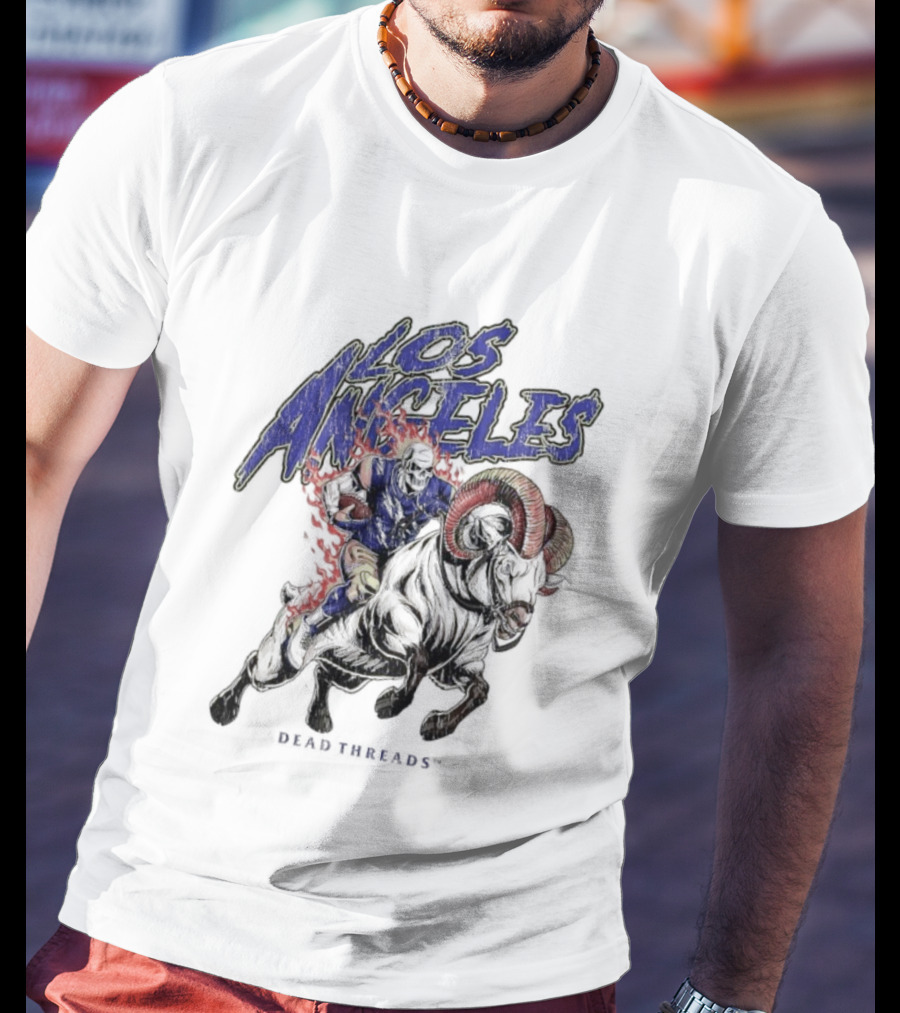 Los Angeles Rams Dead Threads Skull Face Riding Ram Mascot T-Shirt