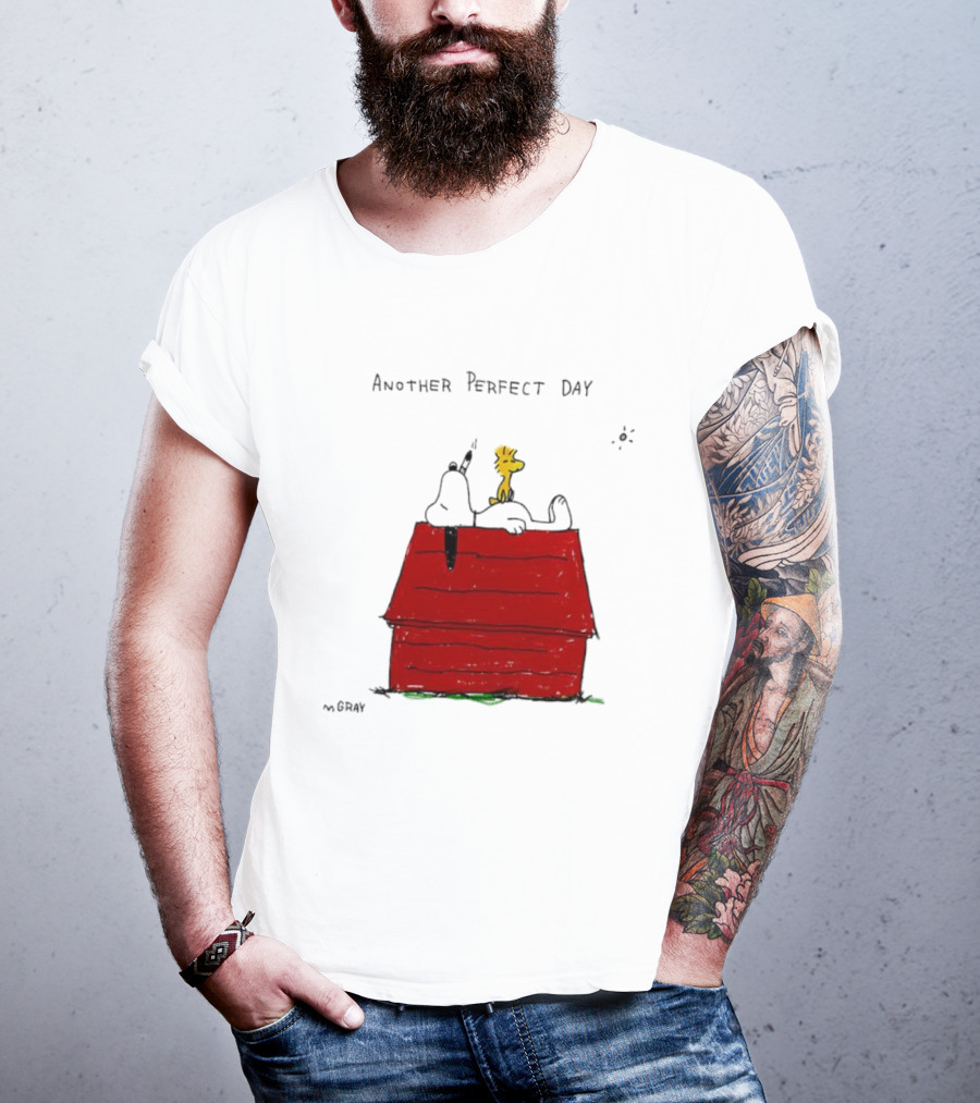 Snoopy And Woodstock Relaxing On Doghouse Perfect Day T-Shirt