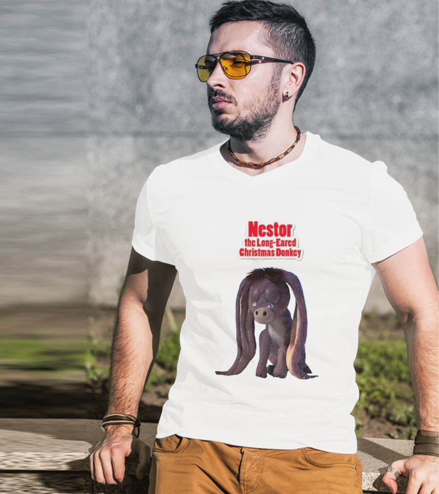 Nestor The Long Eared Christmas Donkey Character Illustration T-Shirt