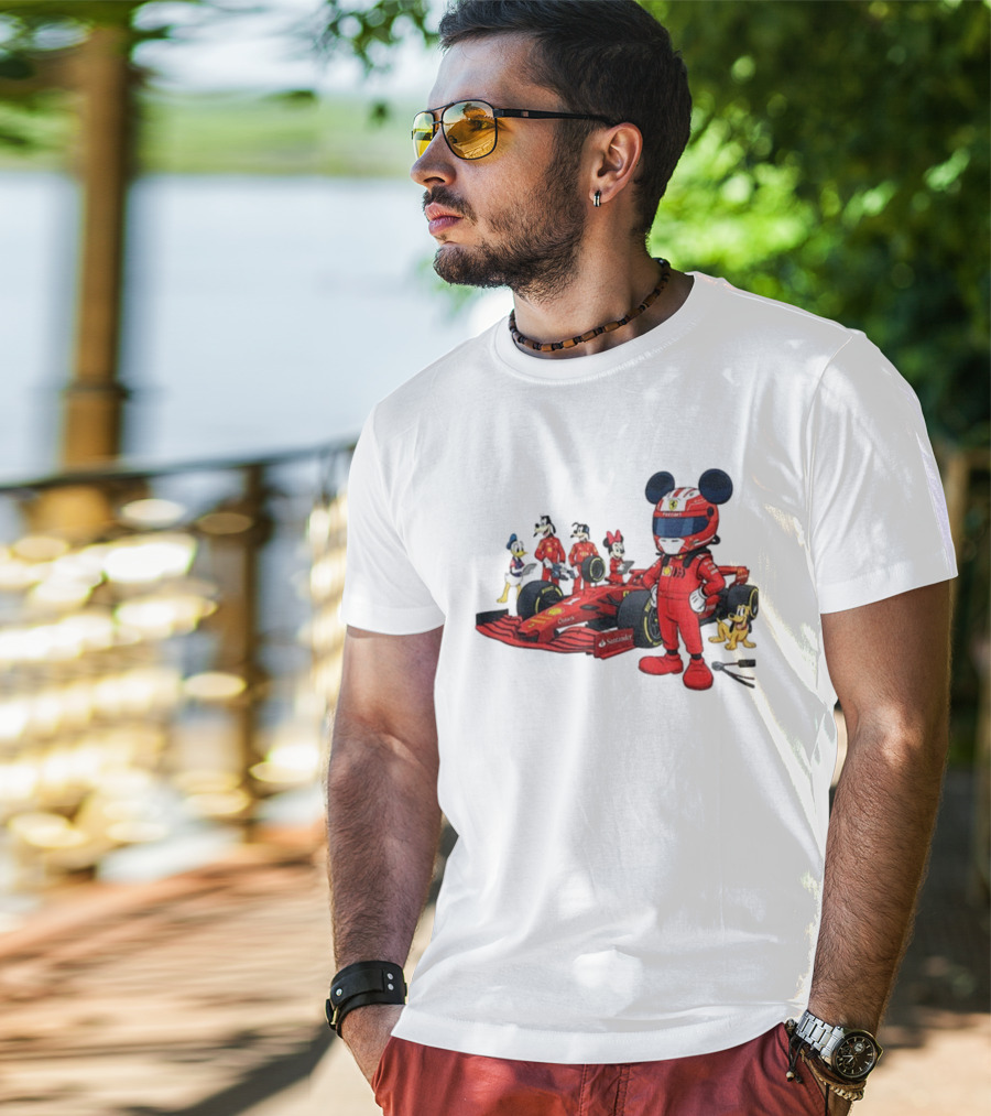 Ferrari Racing Disney Mickey Minnie Donald Goofy Pluto F1 Christmas T-Shirt