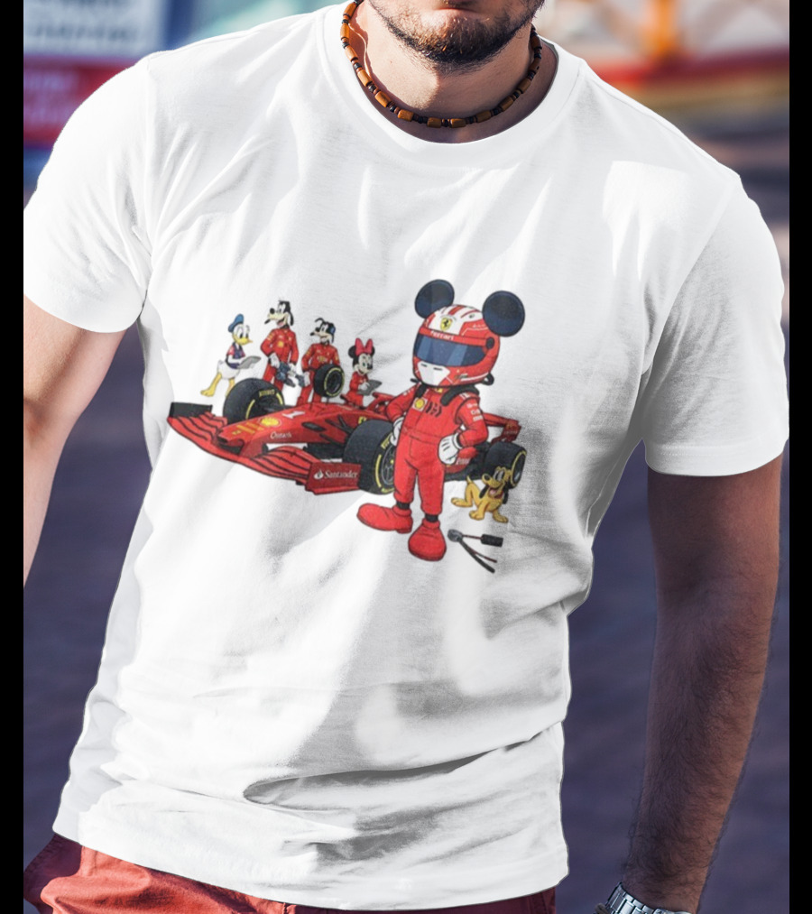Ferrari Racing Disney Mickey Minnie Donald Goofy Pluto F1 Christmas T-Shirt
