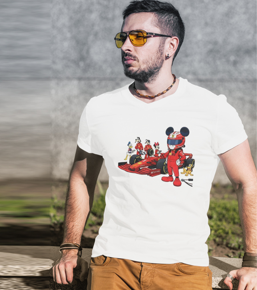 Ferrari Racing Disney Mickey Minnie Donald Goofy Pluto F1 Christmas T-Shirt