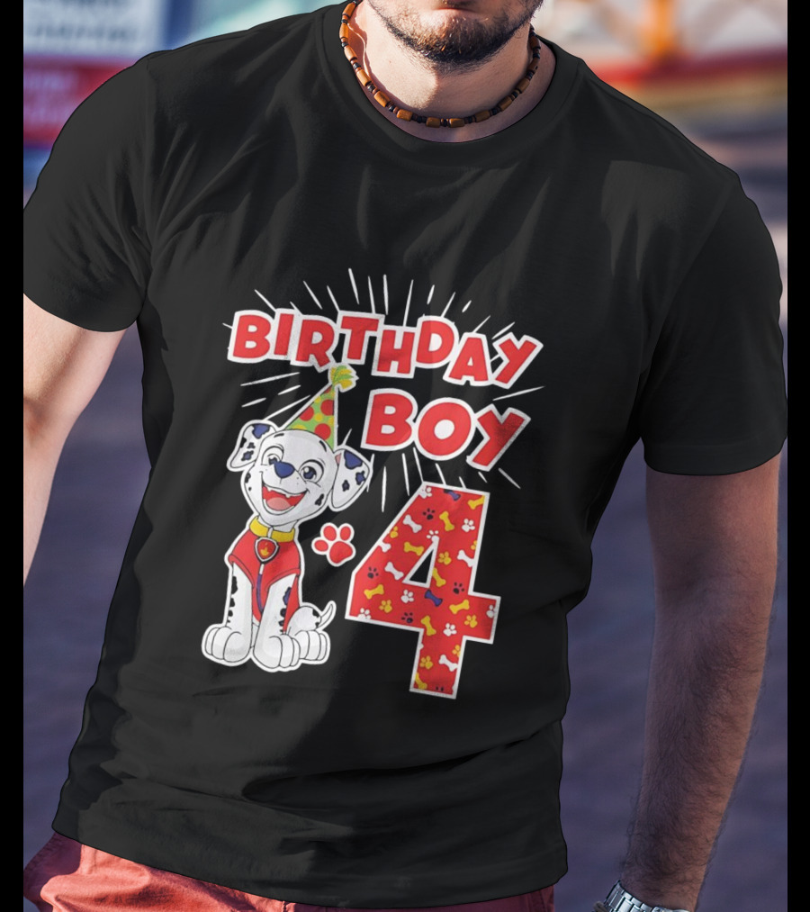 4th Birthday Boy Celebration With Cute Pup And Party Hat T-Shirt