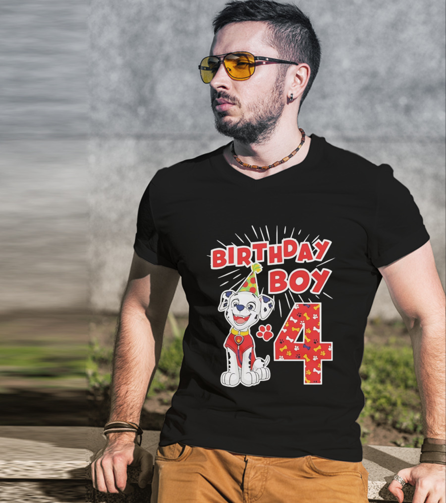 4th Birthday Boy Celebration With Cute Pup And Party Hat T-Shirt