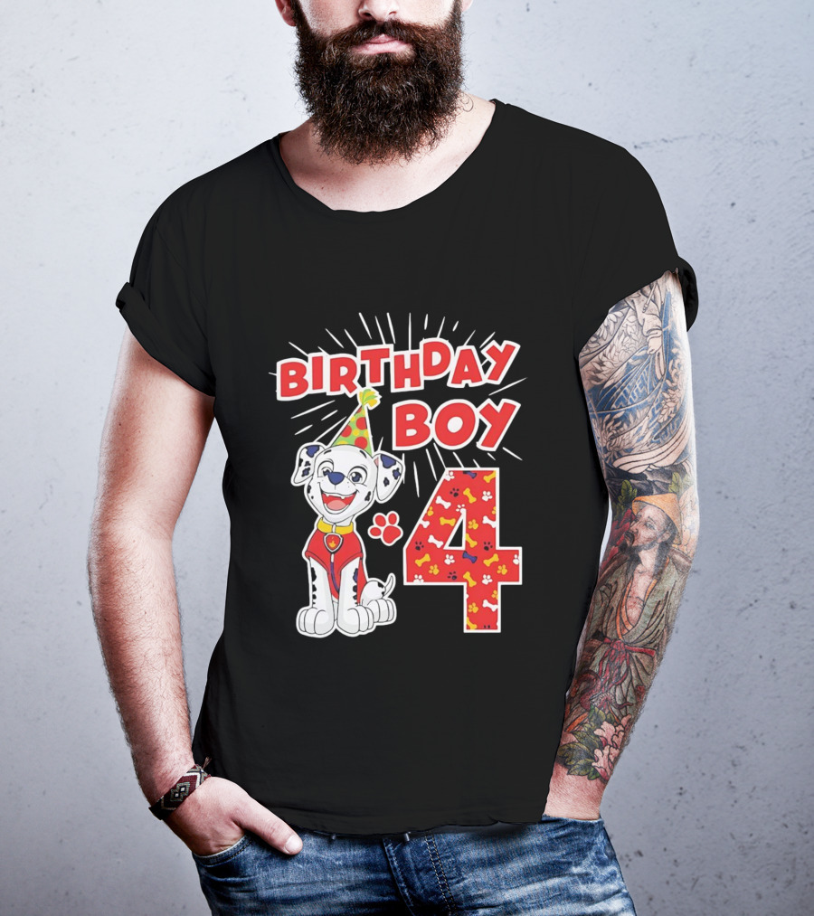 4th Birthday Boy Celebration With Cute Pup And Party Hat T-Shirt