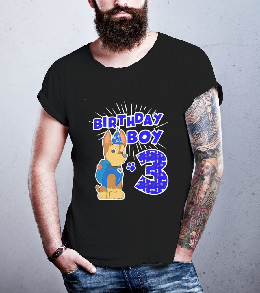Birthday Boy Cute Police Pup Dog 3rd Party Theme T-Shirt