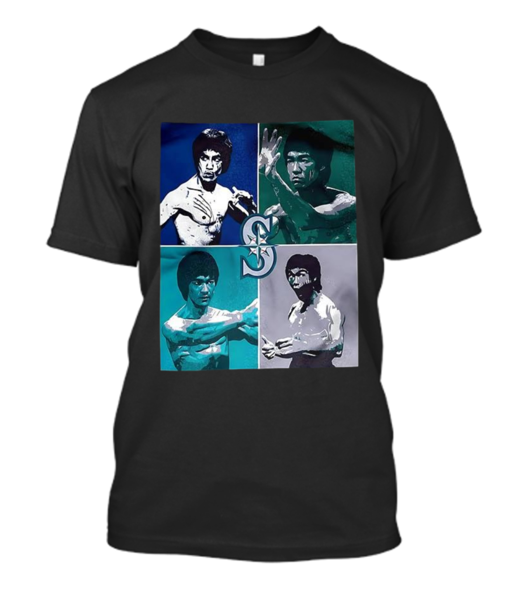 Bruce Lee Seattle Mariners SC Star Emblem Four Pop Art Portraits T-Shirt