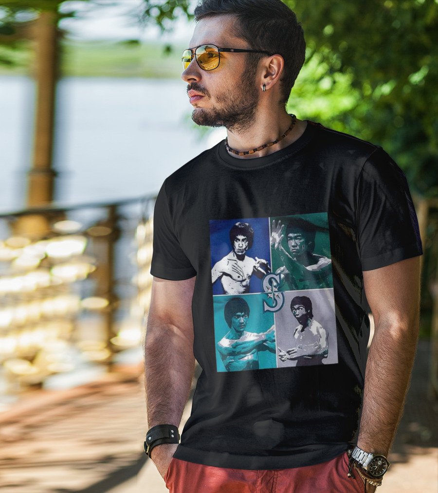 Bruce Lee Seattle Mariners SC Star Emblem Four Pop Art Portraits T-Shirt