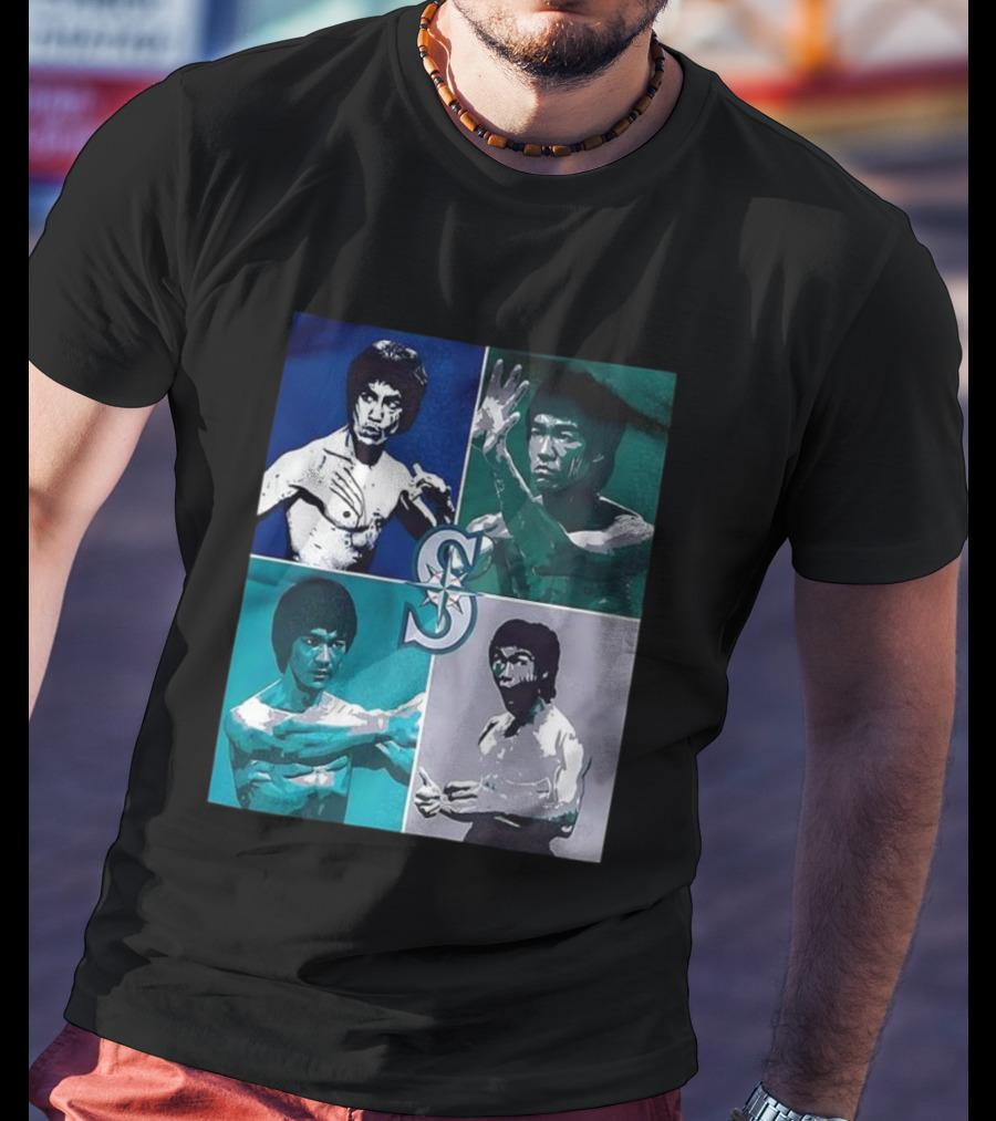 Bruce Lee Seattle Mariners SC Star Emblem Four Pop Art Portraits T-Shirt