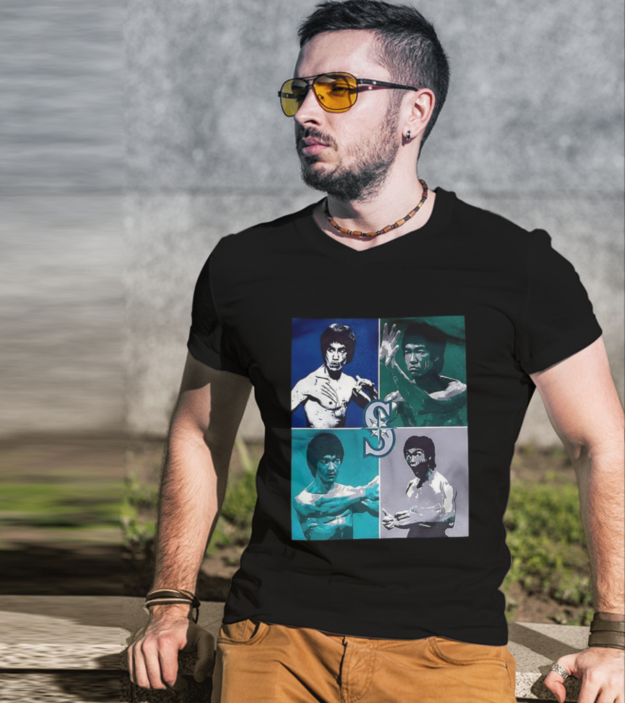 Bruce Lee Seattle Mariners SC Star Emblem Four Pop Art Portraits T-Shirt