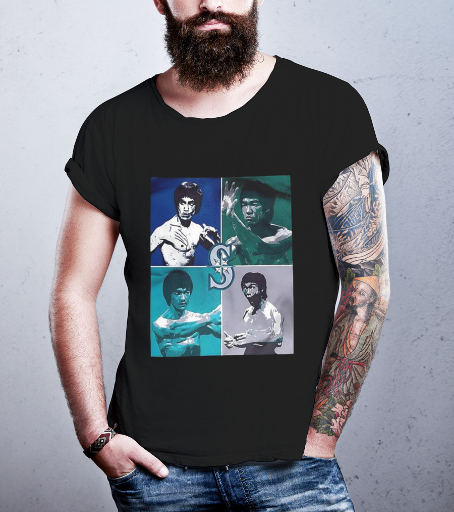 Bruce Lee Seattle Mariners SC Star Emblem Four Pop Art Portraits T-Shirt