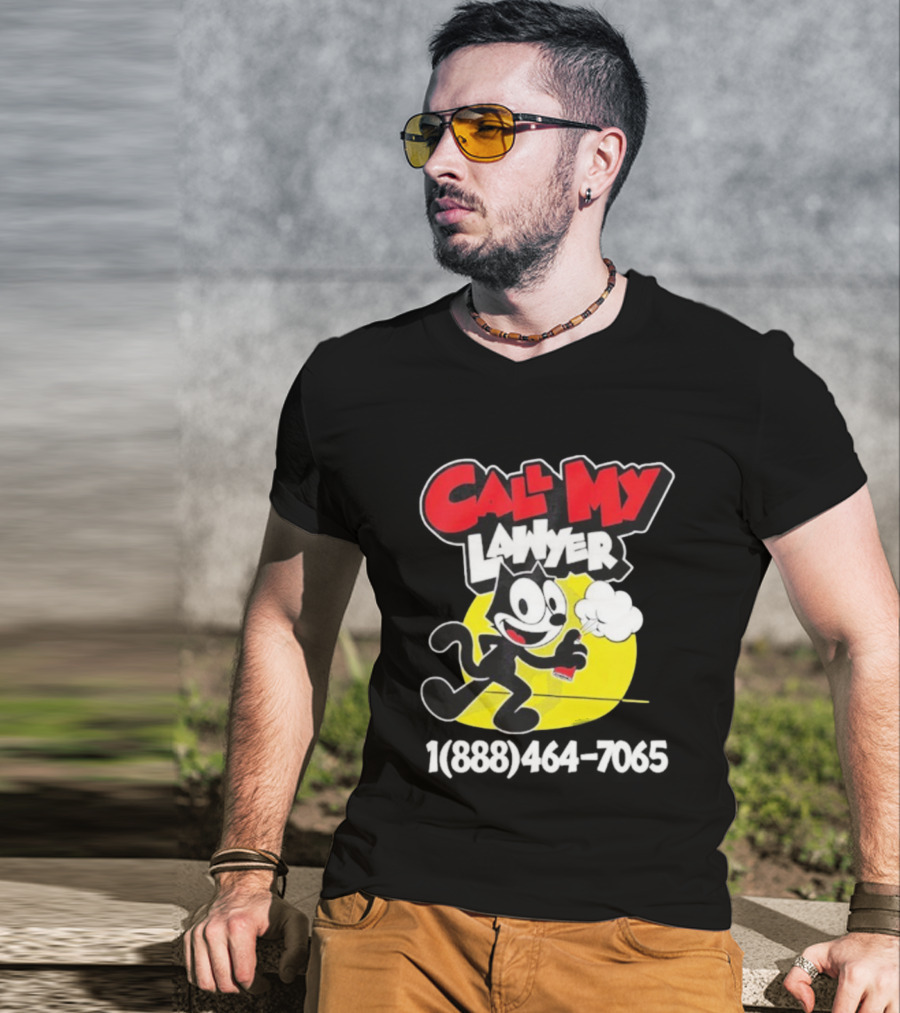 Call My Lawyer Felix The Cat Spray Paint Retro Style T-Shirt
