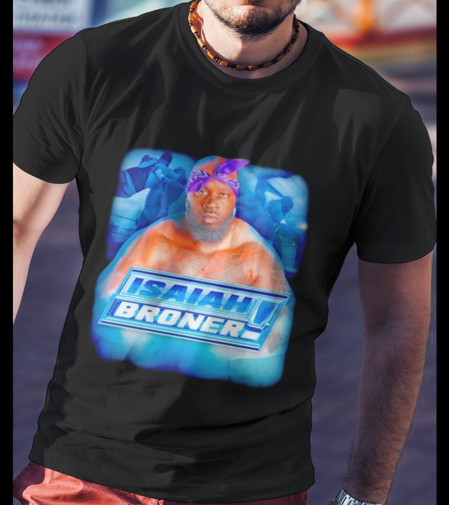 Isaiah Broner Iconic Blue Bandana Style Power Pose T-Shirt