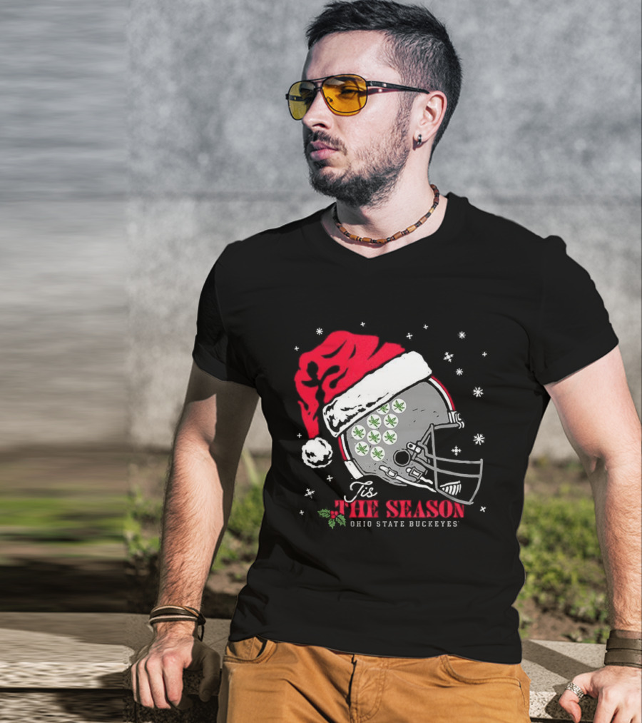 Tis The Season Ohio State Buckeyes Football Santa Helmet Christmas T-Shirt
