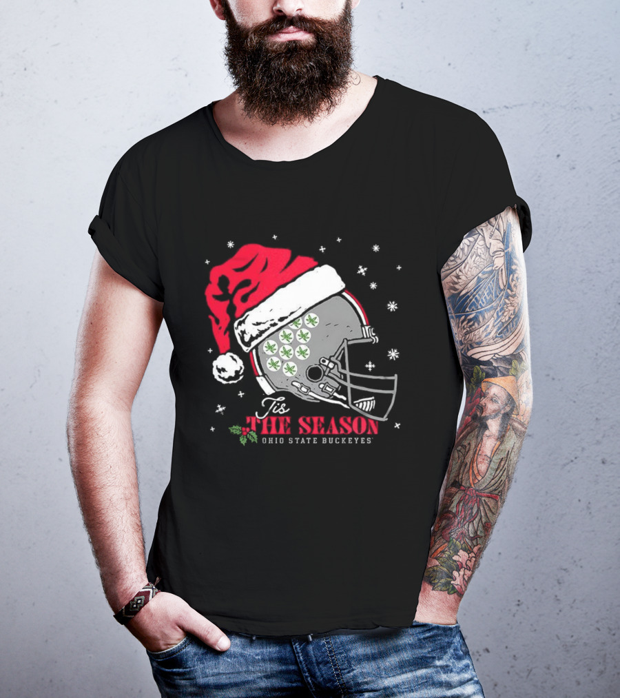 Tis The Season Ohio State Buckeyes Football Santa Helmet Christmas T-Shirt