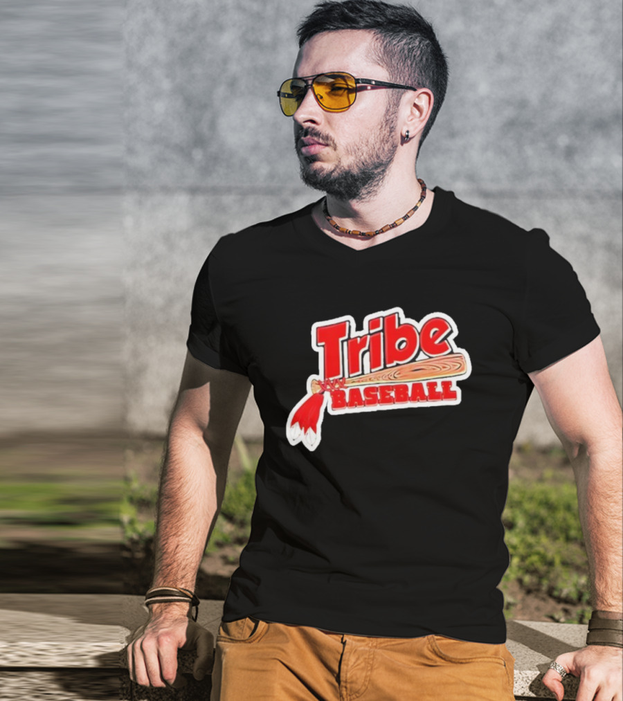 Tribe Baseball Bat Red Feather Bold Style T-Shirt