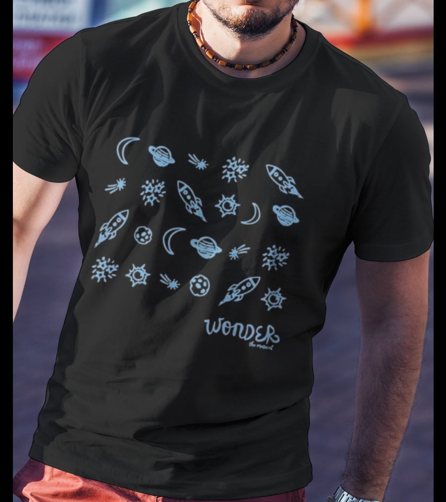 Wonder Icons Celestial Blue Stars And Moon Pattern T-Shirt