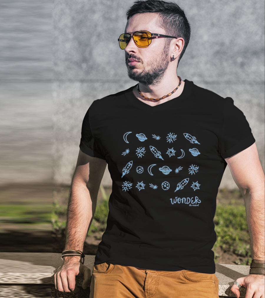 Wonder Icons Celestial Blue Stars And Moon Pattern T-Shirt