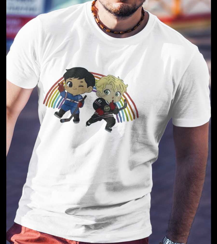 Hollanov Pride Heated Rivalry Chibi Hockey Players Rainbow T-Shirt