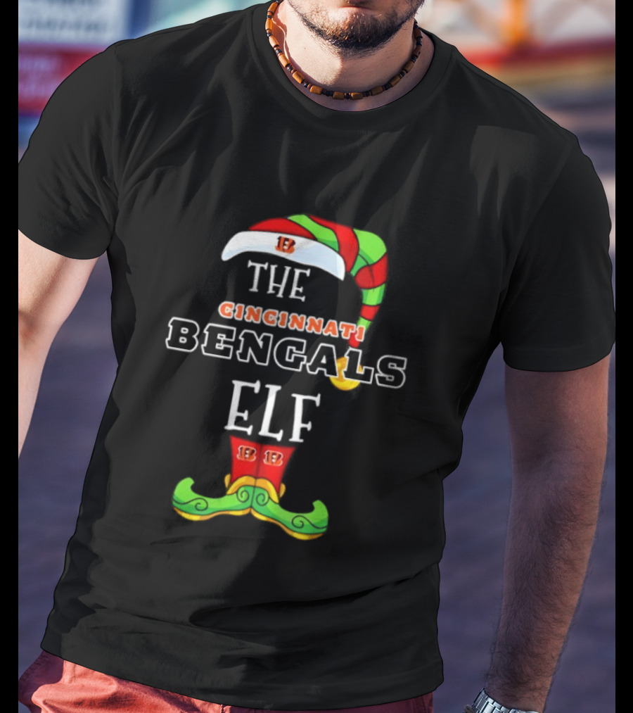 Cincinnati Bengals Christmas Elf Hat And Shoes Holiday Spirit T-Shirt