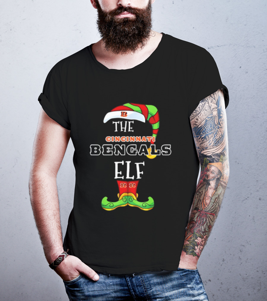 Cincinnati Bengals Christmas Elf Hat And Shoes Holiday Spirit T-Shirt