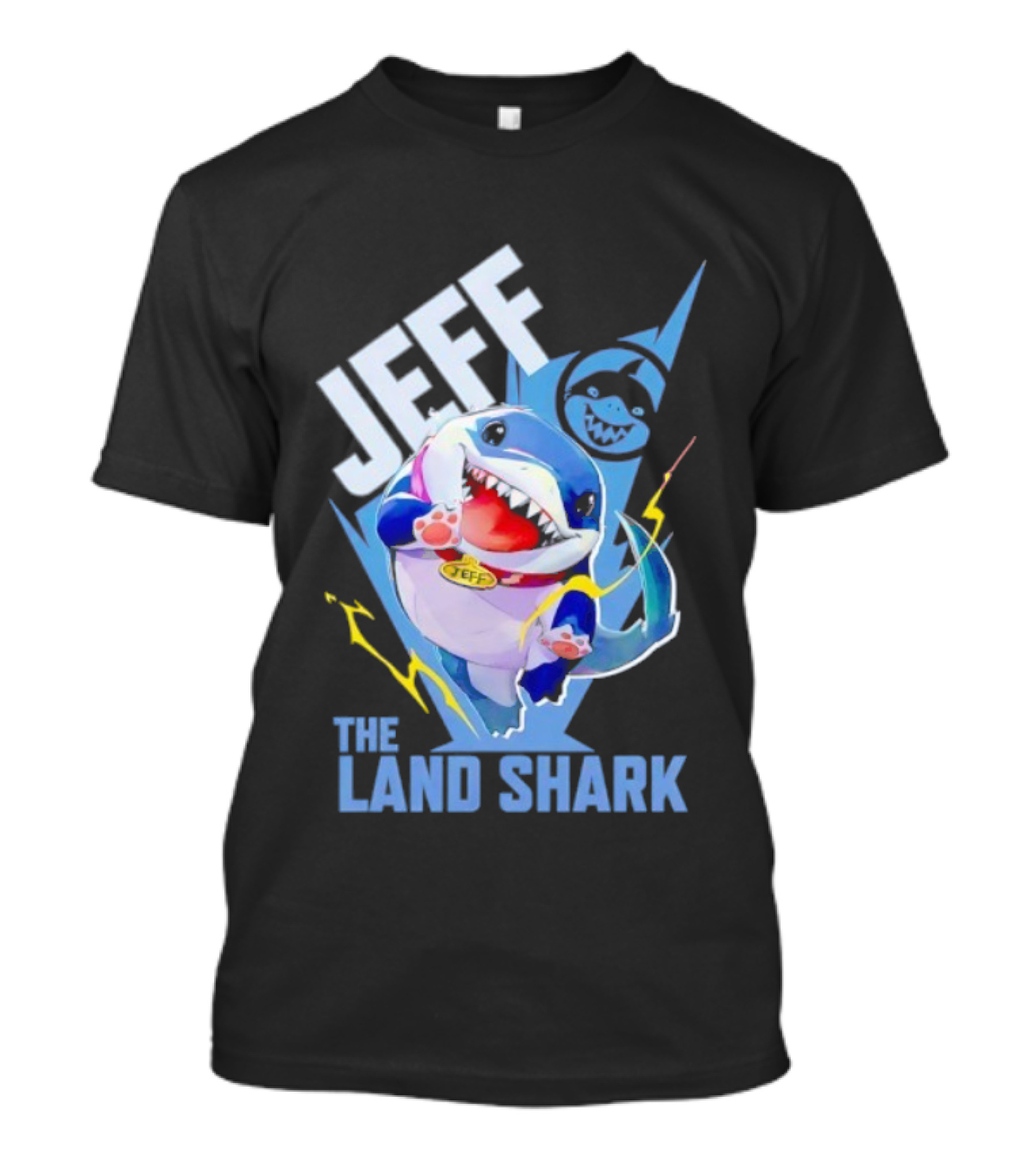 Jeff The Landshark Fun Colorful Cartoon Character With Lightning Bolt T-Shirt
