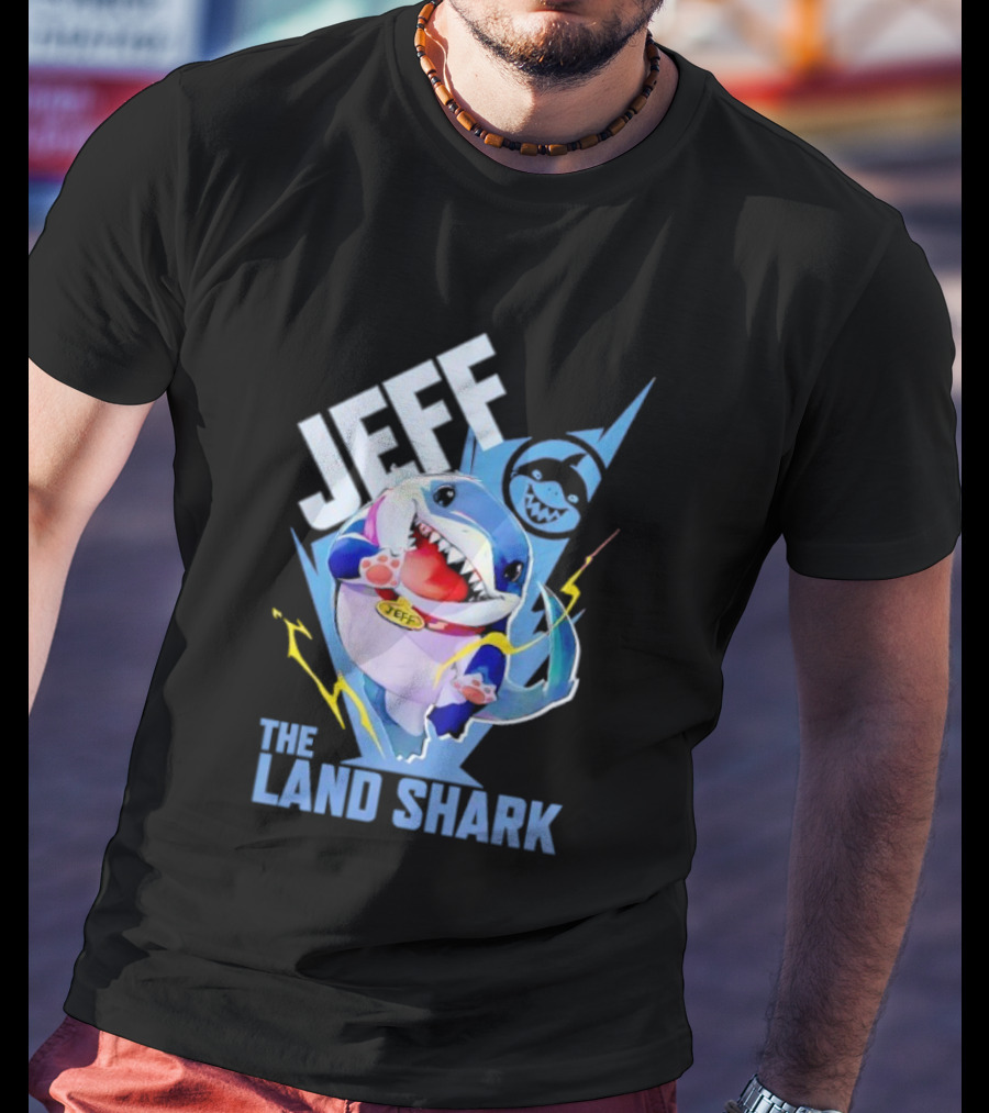 Jeff The Landshark Fun Colorful Cartoon Character With Lightning Bolt T-Shirt